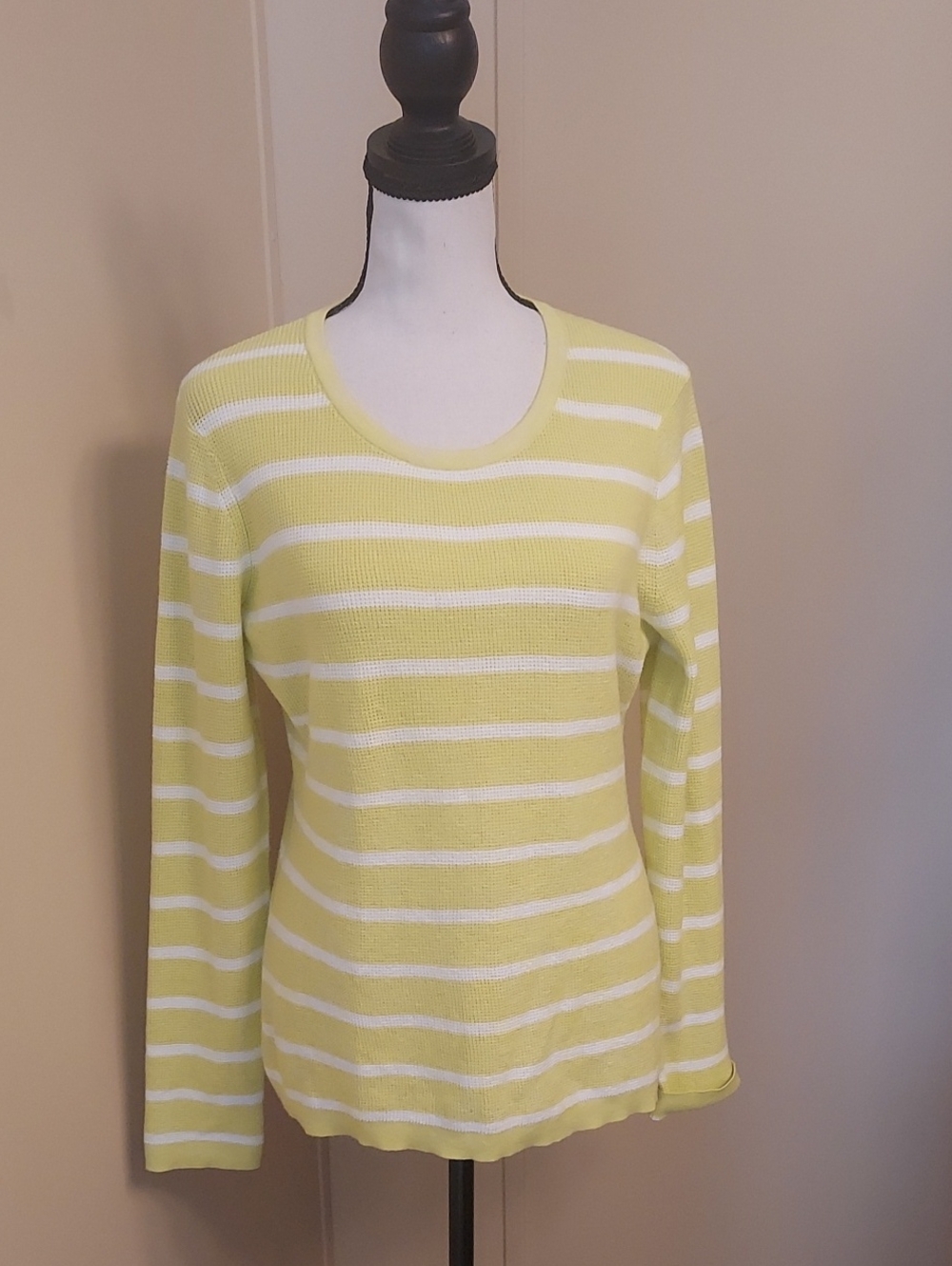 Kinross Lime Green and White Striped Cashmere Top